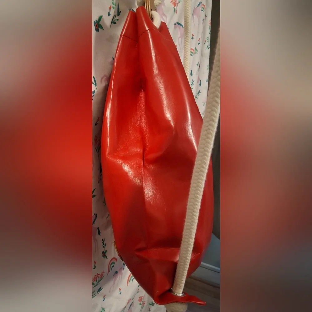 EUC IF Bags Italy Red Smooth Sustainable Vegan Eco-Leather Drawstring Backpack
